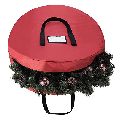 Tiny-Tim-Totes-Wreath-Storage-Bag-Round-30-Holiday-Easter-Fall-Christmas-Artificial-Wreaths-Garland-Canvas-Tote-30-Inch-Red-with-Black-Handles
