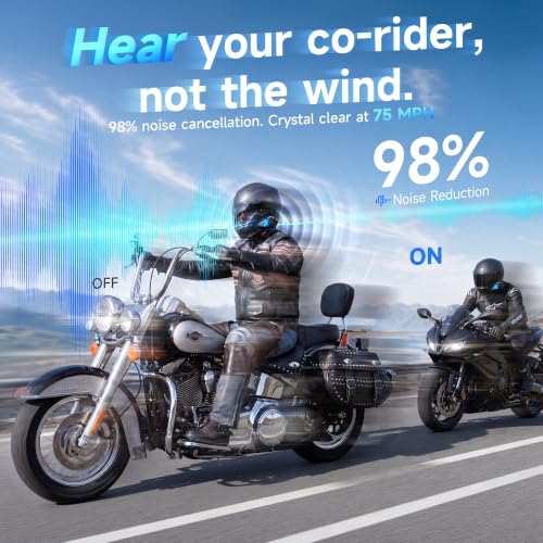Image of Moman Motorcycle Intercom, 2-Way Intercom Communication Systems, FM Music Sharing, Hi-Fi Stereo, CVC Noise Cancellation, Waterproof BT5.1 Group Helmet Speaker Headset, for Dirt Bike /ATV(H2E 1 Pack)