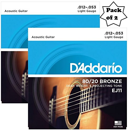 D'Addario EJ11 80/20 Bronze Acoustic Guitar Strings, Light, 12-53 (2 Pack)