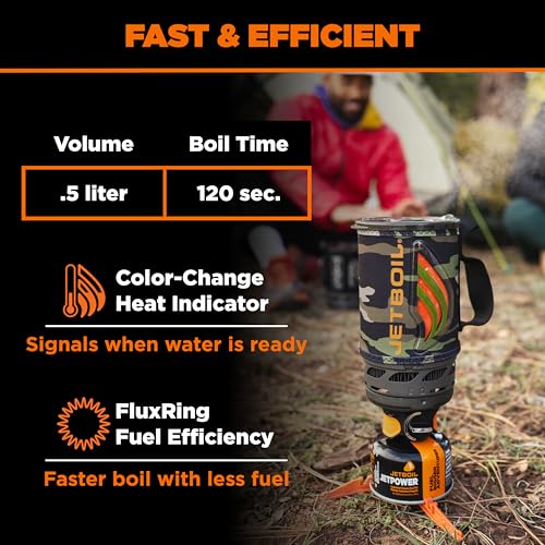 Image of Jetboil Flash Portable Fast Boil Stove for Camping and Backpacking with 1-Step Auto Ignition, Propane /Isobutane Burner with Cooking Cup, Dark Camo, 1 Liter (Pack of 12)