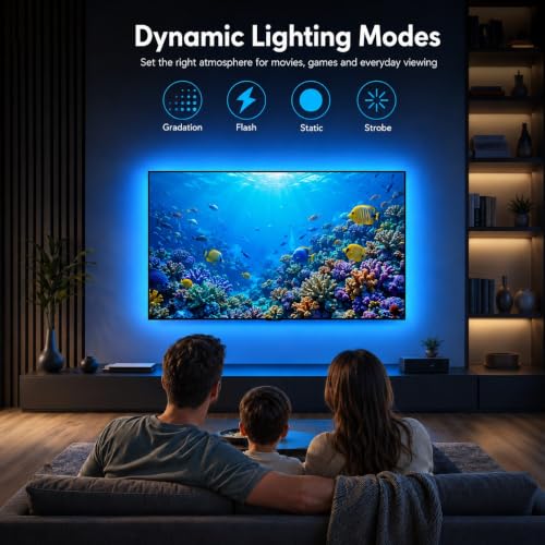 Image of MORIACC LED Lights for TV, 23ft RGB TV LED Backlight for 70-100 Inch TVs, Strip Lights Behind TV with Music Sync, APP & Remote Control, USB Powered TV Lights for Bedroom Gaming Home Theater