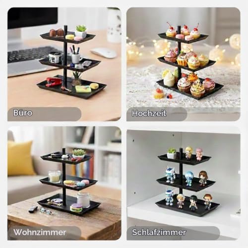 Foto von Zbozzba 360° Rotierend Kuchenschale Snackhalter Ausziehbar，Schwarz 3 Etagen Drehbar Obst Tortenständer,Servierplatte Metall Dessert Tisch für Party Hochzeit Büro