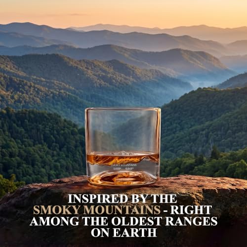 Image of LIITON Smoky Mountain Whiskey Glasses, Set of 2, 10oz, Bourbon Glass | Thick Freezable Crystal Rock Glasses, Old fashioned Whiskey Gifts for Men, Cocktails, Scotch Glasses