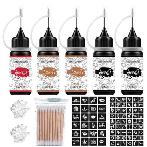 Jagua - Kit completo de suministros temporales de gel, 3 colores, 5 botellas, kit de temperatura unisex con plantillas para niños