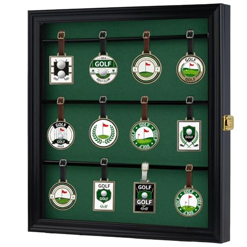 Image of Golf Club Bag Tag Collection Display Case Holds Wall Mount Wooden Shadow Box W /98% UV Acrylic Door Lockable Storage Box for Collection (Black - Bag Tag Frame)