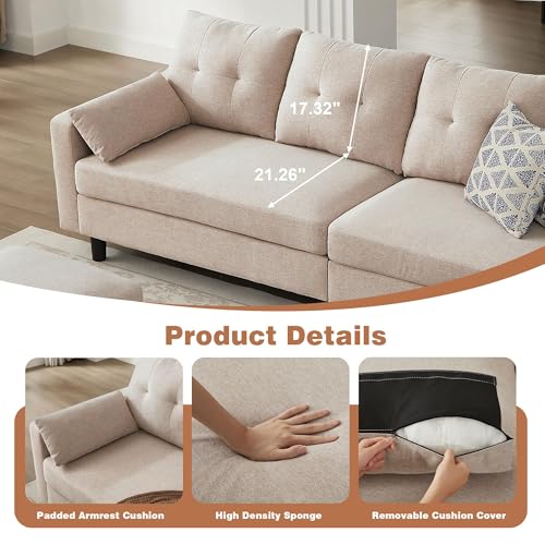 Image of 101 inch Sectional Sofa U Shaped Couch with Storage Ottomans, 4 Seater Convertible Couches for Living Room | Linen Fabric | 2 Movable Ottoman Reversible Chaises | Sectional Couch Set, Beige