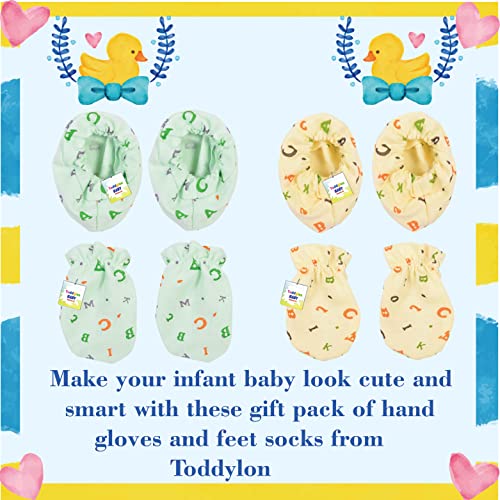 Toddylon Baby Mitten and Booties Set New Born Cotton Printed Gloves & Socks Combo (Multicolor, 0-6 Months)