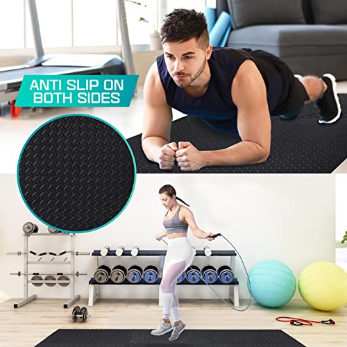 Yes4All Interlocking Exercise Foam Floor Mats, For Gym Equipment – Eva Tiles (24 Square Feet – Black – 6 Pcs) #TOP5