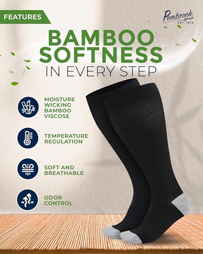 Pembrook 3 Pairs Plus Size Compression Socks Wide Calf - Bamboo Viscose Compression Socks Men, Knee High, Black4