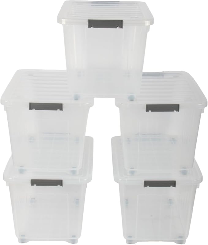 Jolie Max 27L Storage Boxes with Wheels, Durable Plastic Storage ...