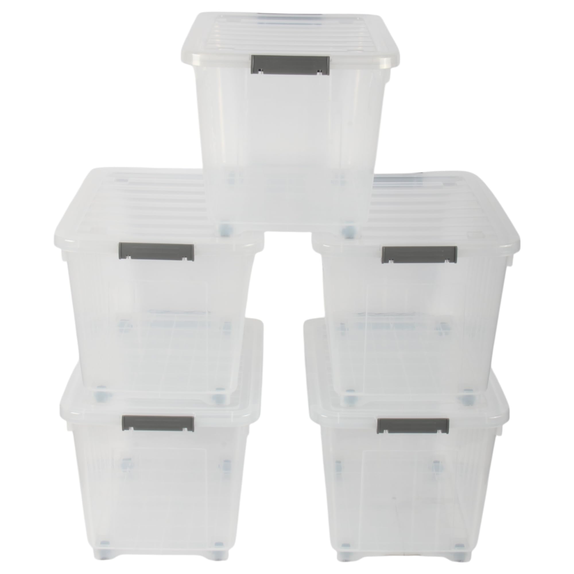 Jolie Max 27L Storage Boxes with Wheels, Durable Plastic Storage Containers with Lids, Stackable & Nestable Design with Side Latching Buckles, Transparent High-Grade Plasticβ 45 x 33 x 30 cm (5)