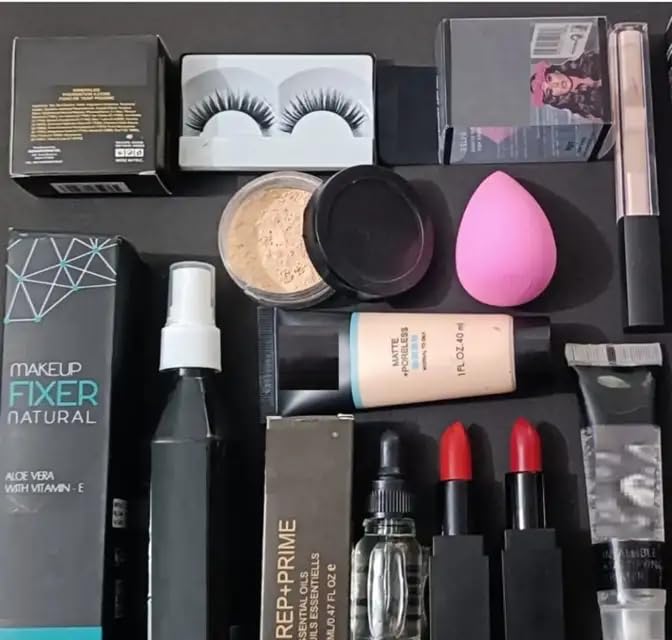 Professional Makeup Kit Set with Fixer Spray, False Eyelashes, Beauty Blender, Foundation, Lipsticks and Primer