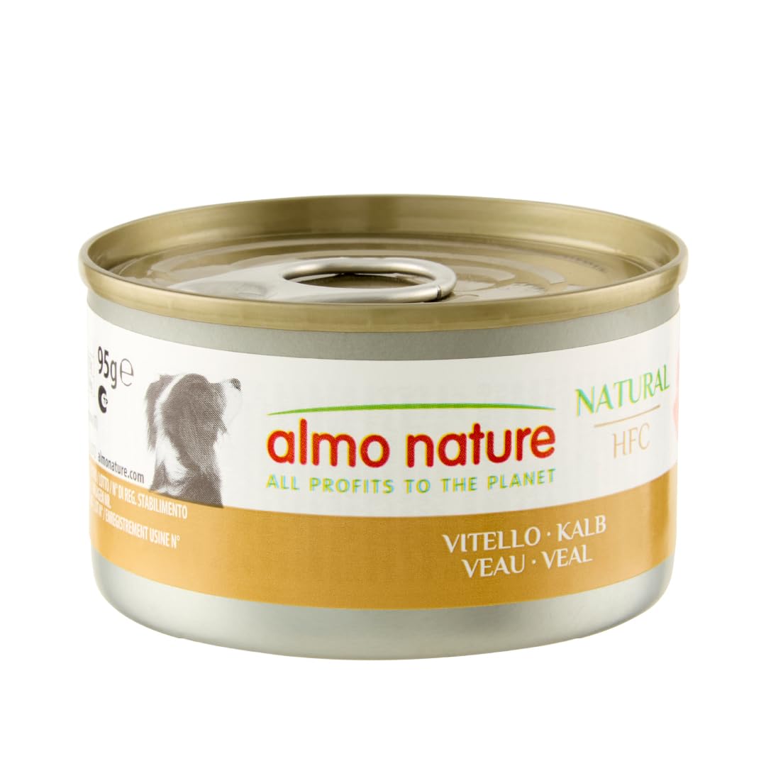 Almo Nature HFC Natural - Alimento Umido per Cani - Vitello - Qualità Human Grade, Senza Glutine, Monoproteico - 95g, Confezione da 24