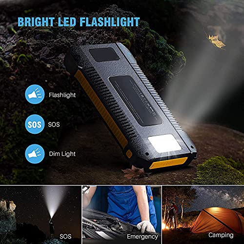 Solar Charger, 22000mAh Solar Power Bank, 2-Port Output & 2 LED Flashlights Solar Phone Charger, Fast Charger Technology External Battery Pack Compatible for Your Cell Phone