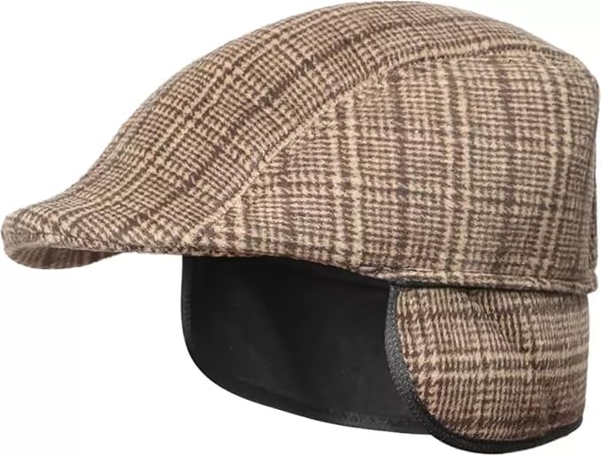 devil Unisex Autumn & Winter Cotton Blend Cap Warm, Flat Golf Cap with Ear Flap-Free Size (Brown)-picture-30