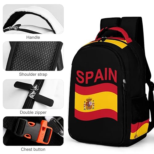 Flag of Spain Laptop Backpack Double Layers Travel Backpack Durable Daypack for Men Women4