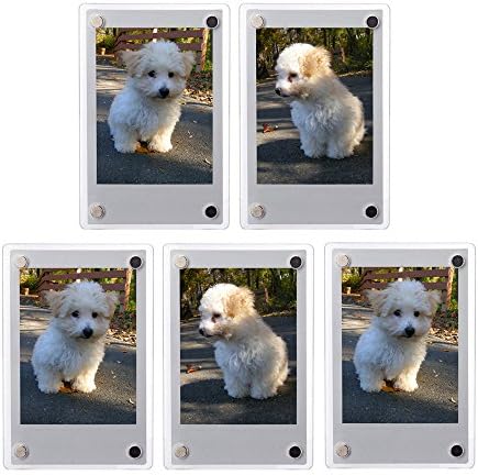 FoRapid 3" Dual Sided Clear Acrylic Refrigerator Magnetic Photo Frame, Frameless Display Compatible with Fujifilm Mini 9 8 8+ 2x3 Photo (x5)