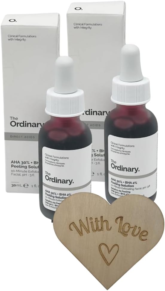 AETN Creations The Ordinary Skincare Formula Bundle 2x30ml AHA 30% + BHA 2% Peeling Solution for Smoother and More Radiant Complexion with AETN Keepsake Heart Gift