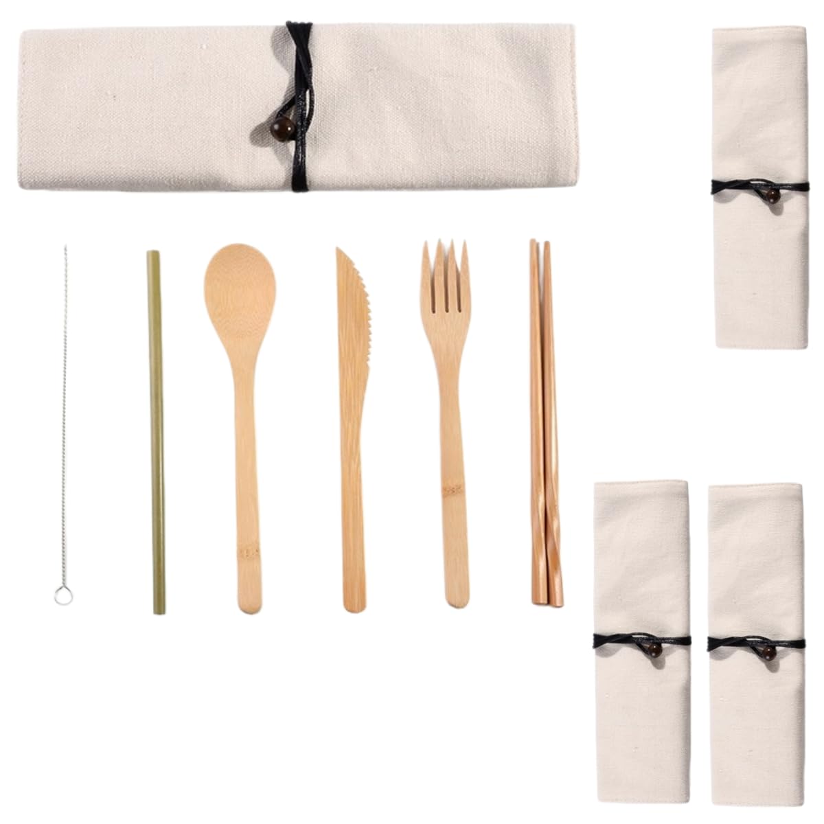 Cucchiai E Forchette Di Legno Set Portatile Da Esterno In Bambù Per Riporre Coltello Bacchette Forchetta Cucchiaio E Cannuccia Beige 4 Set
