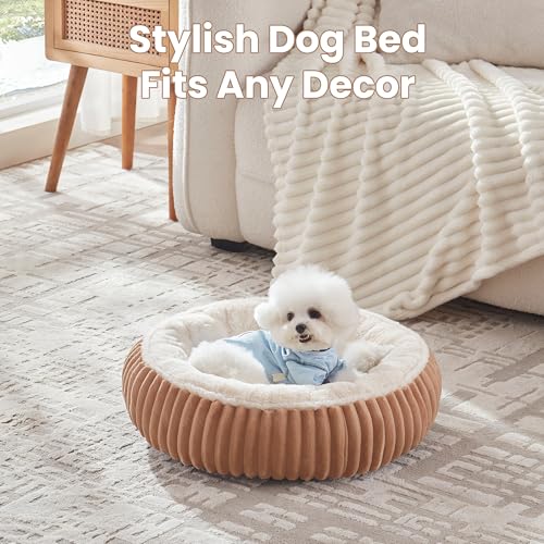 Image of 23 inches Donut Dog Bed for Small Dogs - Calming Round Puppy Bed with Removable Cover, Washable Milk Plush Faux Fur Pet Bed for Cats, Fits Pets up to 15 lbs(Mocha,Small)