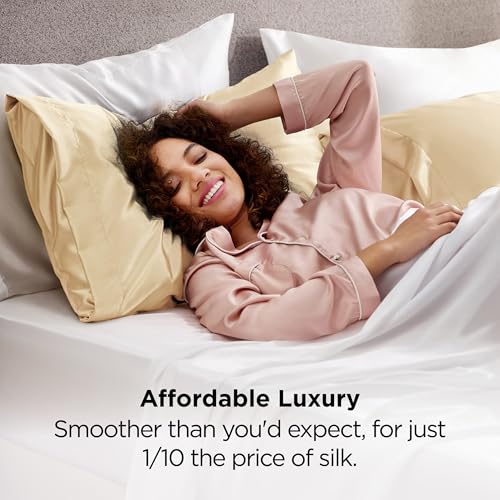 Image of Bedsure King Size Satin Pillowcase Set of 2 - Champagne Gold Silky Pillow Cases for Hair and Skin with Envelope Closure, Similar to Silk Pillow Cases, Gifts for Women Men, 20x36 Inches, 2pcs