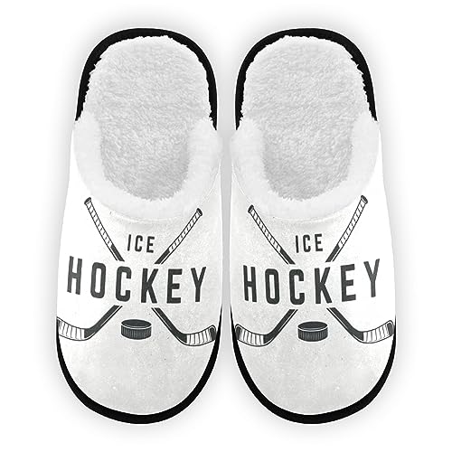 Ice Hockey Sports Vintage Slippers Memory Foam Non-Slip Indoor House Slippers Bedroom Hotel Travel Home Shoes for Women, 5-8