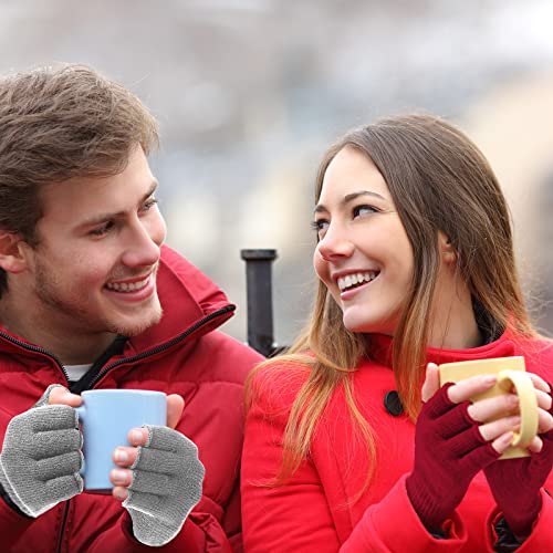 Image of SATINIOR 4 Pairs Winter Half Finger Gloves Knitted Fingerless Mittens Warm Stretchy Gloves for Men and Women