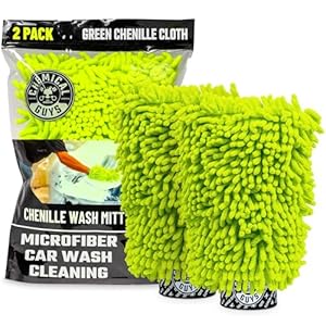 Chemical Guys MIC49302 – Manopla de microfibra de chenilla de alta calidad, sin arañazos, color verde lima, 9.6 x 2.3 x 7 pulgadas (paquete de 2)