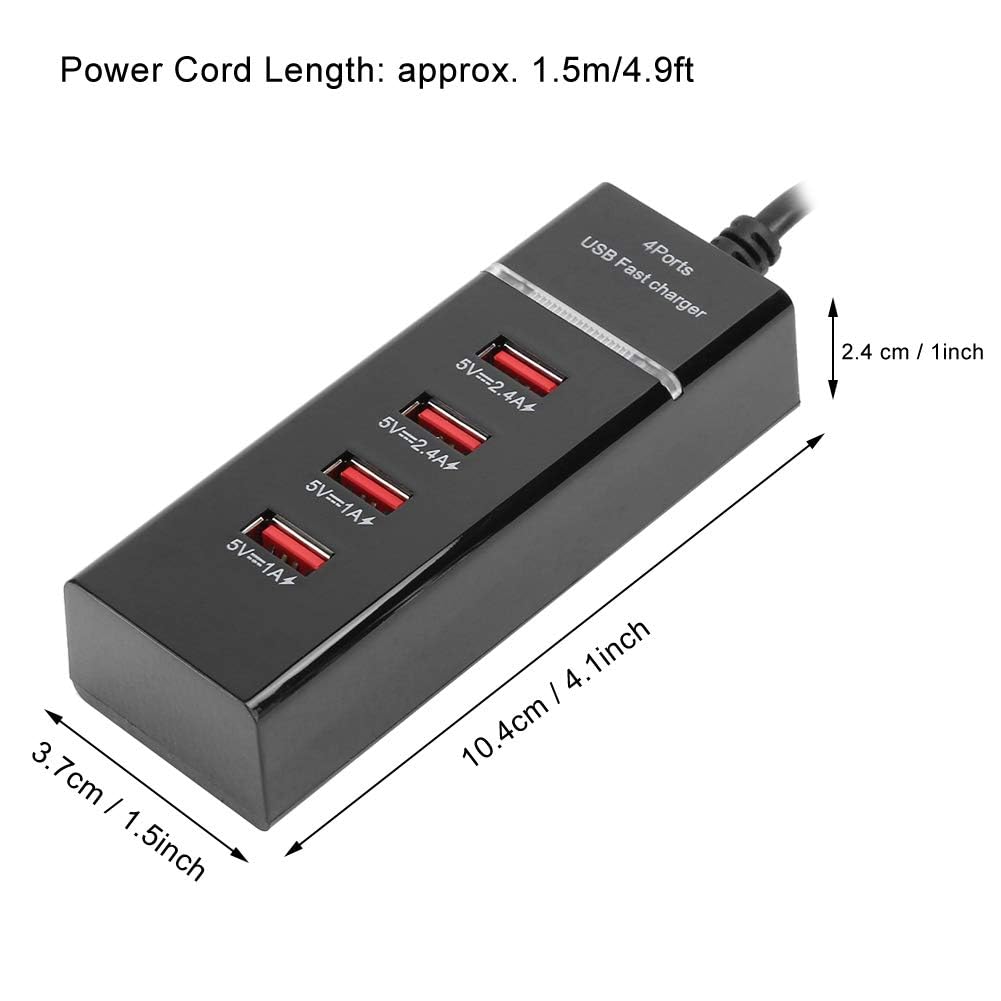 Dpofirs USB-Verlängerungskabel, 4 Anschlüsse USB-Handy-Schnellladegerät, universeller 3A-Kabelladegerät-Desktop mit Schaltkreisschutz für Büros, Familien, Geschäftsreisen(Schwarz)