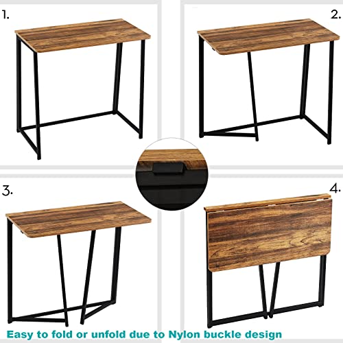 Wohomo Folding Computer Desk, Small Writing Desk 31.5", Space-Saving Foldable Laptop Table Writing Workstation For Home Office, Easy Assembly, Rustic Walnut #TOP7