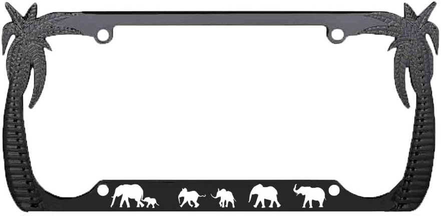 Elephant Palm Tree Design Metal Auto License Plate Frame Chrome/Black (3CHROME/Black)