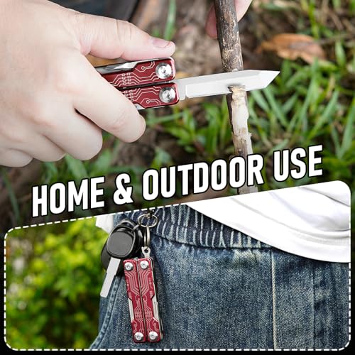 Image of BIBURY Mini Keychain Multitool Scissors BI2061R, 9 in 1 Multitool EDC Scissors with Screwdriver, Bottle Opener, Pocket Knife, Spring -Mini Multi Tool for Outdoor, Daily Use, Gifts for Men and Women