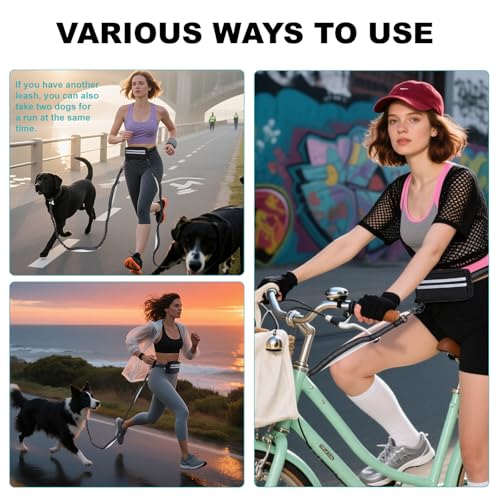 Joggingleine Hunde, Freihandleine Laufleine Hundeleine mit Bauchgurt, Abnehmbare Hüfttasche, 1.45-2M Bungee-Laufleine Hundeleinen für Mittelgroße Große Hunde bis zu 50 kg