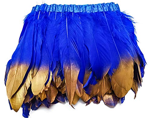 wanjin Duck Goose Feathers Trim Fringe Craft Feather Clothing Accessories Pack of 2 Yards（Royal Blue and Gold）