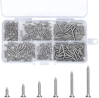 Loscrew 300Pcs M2(6mm 8mm 10mm 12mm 16mm 20 mm) Cross Drive Flat Head Self Tapping Screw Assortment Woodworking DIY 304 Stainless Steel Fasteners Screw Come with a Plastic Box