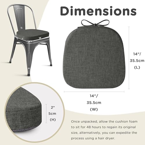 Image of AddGrace Set of 6 Chair Cushions for Metal Dining Chairs 14x14 Dark Grey | Non Slip,Washable Removable Cover with Ties, Textured, for Kitchen Dining Room Indoor, Hard Wooden Chairs, Family Gathering