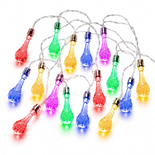 Image of KHIZAR 14 LED Water Drop String Lights, 3M Multicolor Plug-in Fairy Lights