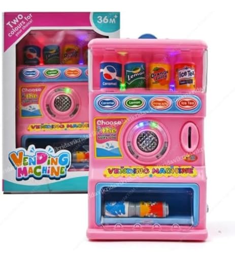 Image of Funny Vending Machine Toy for Kids with Coin Slot, Pretend Play Drink Dispenser, Blue and Pink, Ages 36 Months and Up