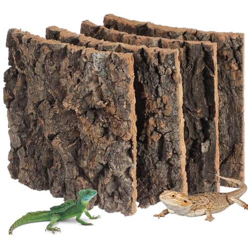 SIXHAOBU 4er-Pack Korkrinde für Reptiliengehege, Kork Terrarium Hintergrund, 15 x 15 cm, natürliche Rinde, Terrarium, Dekoration, Reptilien-Klettermatte, Realistische Rindenmatte für Aquarien