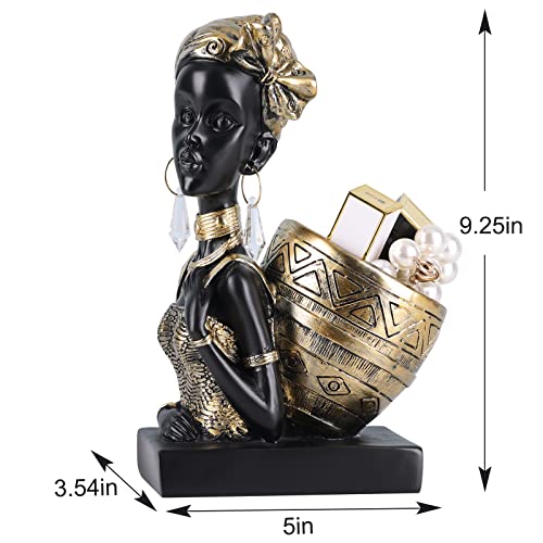 Xiyouqi African Statues For Home Decor, Tribal Art African Figurine Storage Tray, Black African American Statue And Sculptures, Table Top Bookshelf Decor For Wedding,Church,Holiday Decor-African Decor #TOP1
