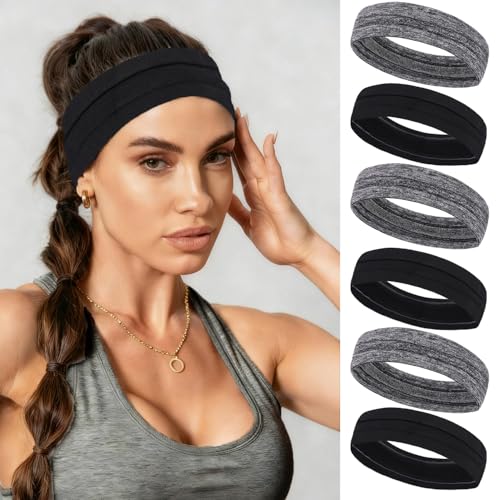 XTREND 6Pack Sweat Bands Headbands for Women Workout,Fashion Non Slip Headband Grip Silicone Yoga Hair Band Elastic Exercise Hair Wrap for Women Men