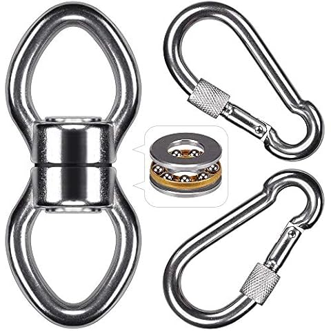 SELEWARE Silent Bearing Swing Swivel w/ 2 Carabiners, Stainless Steel 544kg 360° Rotational Device Hanging Accessory for Tree Swing, Hammock Chair, Climbing Rope, Yoga, Kids Swing Swivel Cover