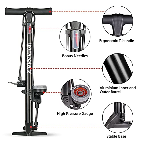 Bike Pump, WEIDMAX Ergonomic Bike Floor Pump Track Pump Bicycle Tire Air Pump Portable Inflator Pump with Gauge & Smart… - Image 3