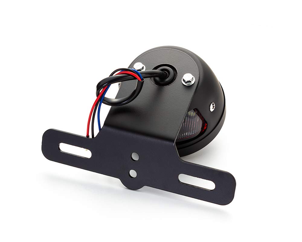 Alchemy Parts Feu stop arrière à LED vintage avec grille en maille rétro et support de plaque d'immatriculation | Idéal pour les cafés coureurs, choppers et vélos personnalisés | LED 12 V (noir)