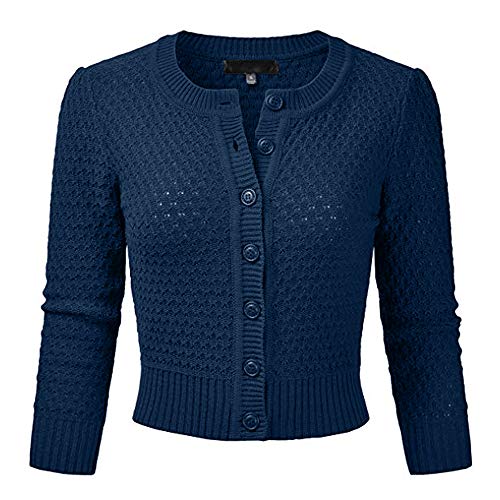 Cysincos Cardigan femme col rond cardigan boutons manches longues chemisier vêtements de tricot femme veste de tricot basique sweat printemps été automne, Bleu marine, L Cover