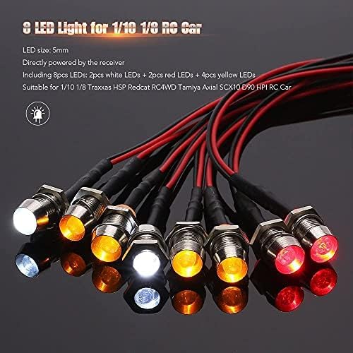 OGRC 8Pcs RC LED Light Kit Accessories RC Headlights/Taillight Kit Accessories for 1/10 1/8 Modes for Traxxas Tamiya ARRMA HSP Redcat Axial SCX10 RC Cars（2 White +2 Red +4 Yellow）