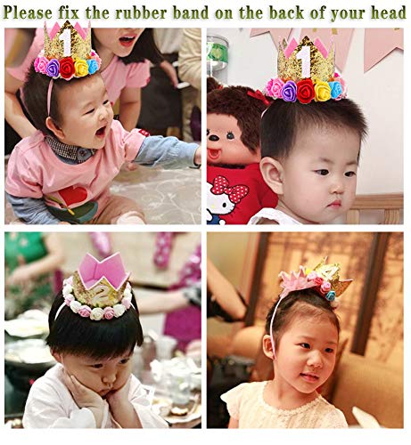 Ipalmay Baby Princess Glitter Gold Crown, 1St Birthday Party Hat Gold With Mix Rainbow Color Flowers #TOP4