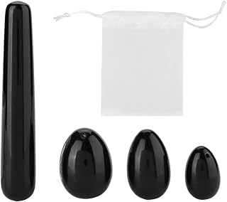 Yoni Egg Set, 4Pcs Massage Stick + 3 Pcs Natural Drilled Quartz Crystal Jade Eggs Stone + 1 Pcs Massager Stick for Women Exercise Strengthen Pelvic Floor Muscles