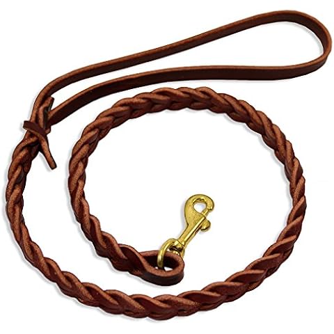 Flat-Braided Leather Dog Leash - Burgundy - 30" X 3/8" Cover