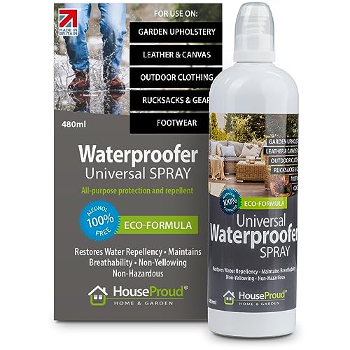HouseProud Spray universal impermeable de 480 ml – sin alcohol impermeable tela/textil/cuero/gamuza protector spray – Eco impermeabilizante spray para bolsa impermeable/ropa/botas de